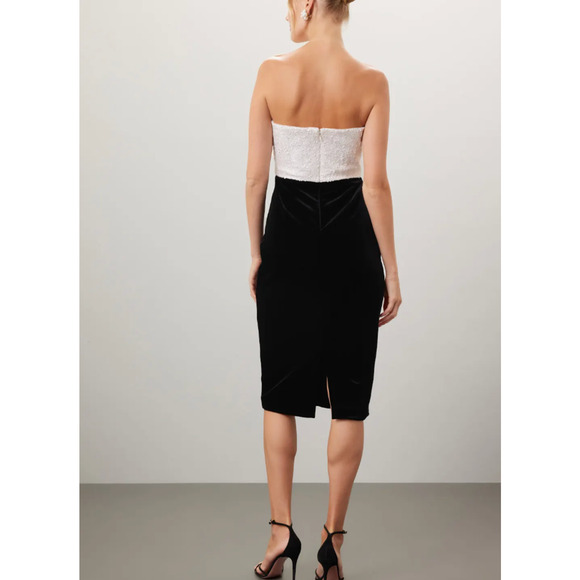 Badgley Mischka Black Velvet Rose Bodice Cocktail Dress SIZE 6 Designer $500 - Picture 4 of 13